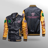 [SALE] 30% OFF The Best Men's Manly Warringah Sea Eagles Leather Jacket | Yellow Sleeves, Black Body