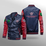 [SALE] 30% OFF The Best Men's Manly Warringah Sea Eagles Leather Jacket | Red Sleeves, Blue Body