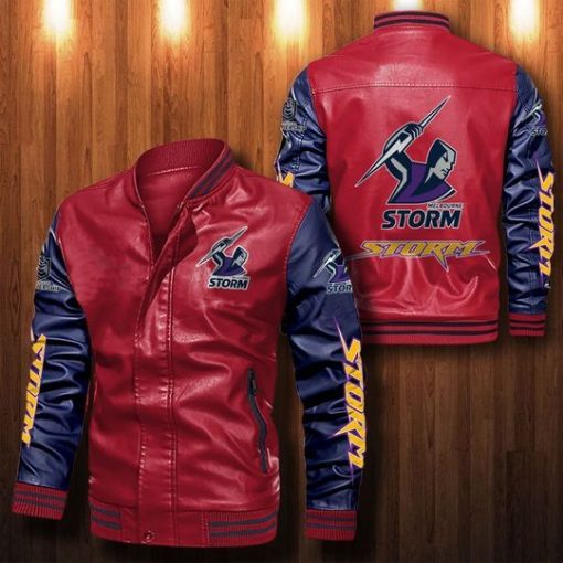 [SALE] 30% OFF The Best Men's Melbourne Storm Leather Jacket || Blue Sleeves, Red Body