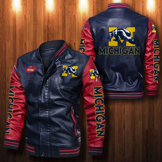 30% OFF The Best Men's Michigan Wolverines Leather Jacket blue