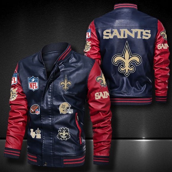 Men’s Blue New Orleans Saints Leather Jacket Vintage | 4 Fan Shop