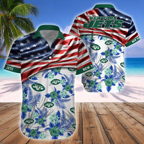 Men's New York Jets Hawaiian Shirt USA Flag