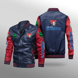 [SALE] 30% OFF The Best Men's Newcastle Knights Leather Jacket | Red Sleeves, Blue Body