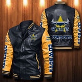 [SALE] 30% OFF The Best Men's North Queensland Cowboys Leather Jacket | Yellow Sleeves, Black Body