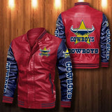 [SALE] 30% OFF The Best Men's North Queensland Cowboys Leather Jacket || Blue Sleeves, Red Body