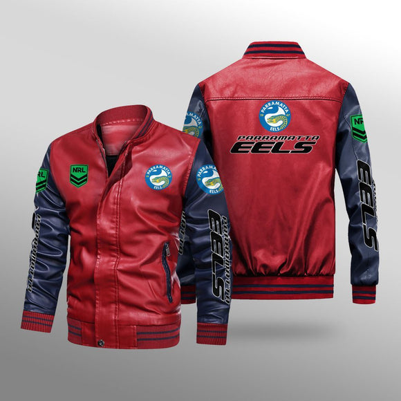 [SALE] 30% OFF The Best Men's Parramatta Eels Leather Jacket || Blue Sleeves, Red Body