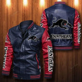 [SALE] 30% OFF The Best Men's Penrith Panthers Leather Jacket | Red Sleeves, Blue Body