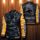 [SALE] 30% OFF The Best Men's Penrith Panthers Leather Jacket | Yellow Sleeves, Black Body