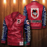 [SALE] 30% OFF The Best Men's St. George Illawarra Dragons Leather Jacket | White Sleeves, Black Body