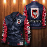 [SALE] 30% OFF The Best Men's St. George Illawarra Dragons Leather Jacket | Red Sleeves, Blue Body