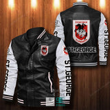 [SALE] 30% OFF The Best Men's St. George Illawarra Dragons Leather Jacket | White Sleeves, Black Body