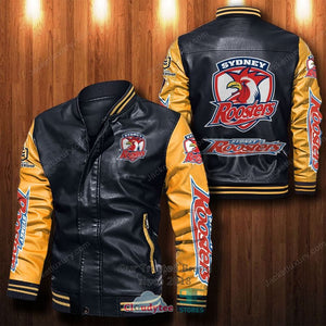 [SALE] 30% OFF The Best Men's Sydney Roosters Leather Jacket | Yellow Sleeves, Black Body