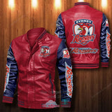 [SALE] 30% OFF The Best Men's Sydney Roosters Leather Jacket || Blue Sleeves, Red Body