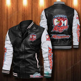 [SALE] 30% OFF The Best Men's Sydney Roosters Leather Jacket | White Sleeves, Black Body