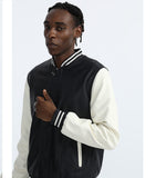 Men's Varsity Leather Jacket Black Body White Sleeve