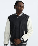 30% OFF The Best Men's Varsity Leather Jacket Black Body White Sleeve with model