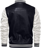 30% OFF The Best Men's Varsity Leather Jacket Black Body White Sleeve - Back