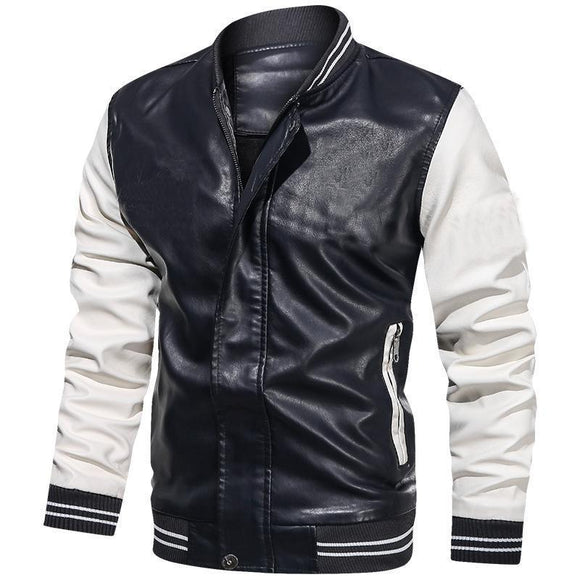 30% OFF The Best Men's Varsity Leather Jacket Black Body White Sleeve - front of