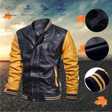 Men's Varsity Leather Jacket Black YELLOW SLEEVE FRONT OF DETAILS