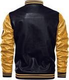 Men's Varsity Leather Jacket Black YELLOW SLEEVE back