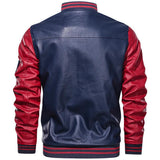 30% OFF The Best Men's Varsity Leather Jacket Blue - Plus Size - back