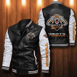 [SALE] 30% OFF The Best Men's Wests Tigers Leather Jacket | White Sleeves, Black Body