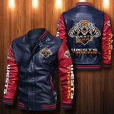 [SALE] 30% OFF The Best Men's Wests Tigers Leather Jacket | Red Sleeves, Blue Body