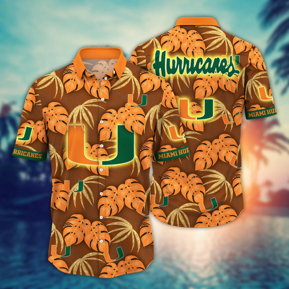 Miami Hurricanes Hawaiian Shirt Leafs Printed For Men