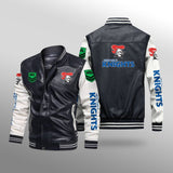 [SALE] 30% OFF The Best Men's Newcastle Knights Leather Jacket | White Sleeves, Black Body