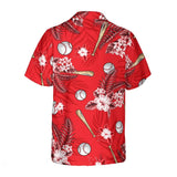 15% OFF Red Baseball Hawaiian Shirt Tropical Flower Print For Men