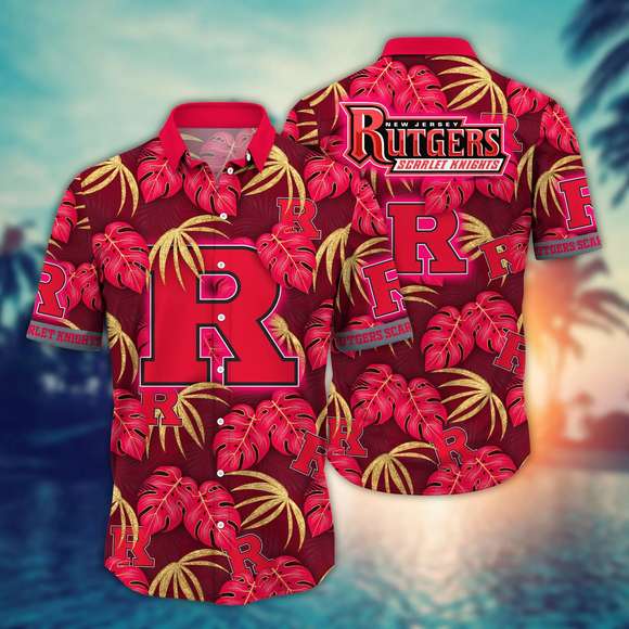 Rutgers Scarlet Knights Hawaiian Shirt Leafs Printed FOR MEN