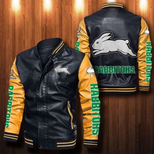 South Sydney Rabbitohs Leather Jacket| Yellow Sleeves, Black Body