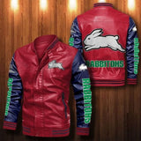 South Sydney Rabbitohs Leather Jacket| Red Sleeves, Blue Body  