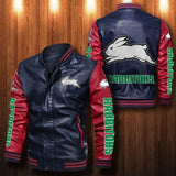 South Sydney Rabbitohs Leather Jacket| Blue Sleeves, Red Body