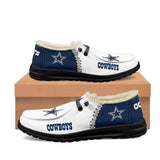 20% OFF Best Velvet Dallas Cowboys Moccasin Slippers For Men Women | White & Blue color