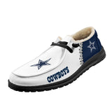 20% OFF Best Velvet Dallas Cowboys Moccasin Slippers For Men Women | White & Blue color