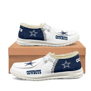 20% OFF Best Velvet Dallas Cowboys Moccasin Slippers For Men Women | White & Blue color