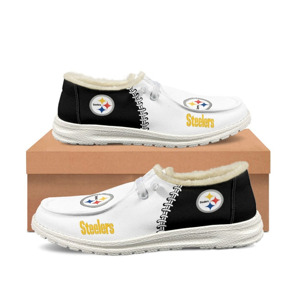 20% OFF Best White Black Velvet Pittsburgh Steelers Moccasin Slippers For Men Women