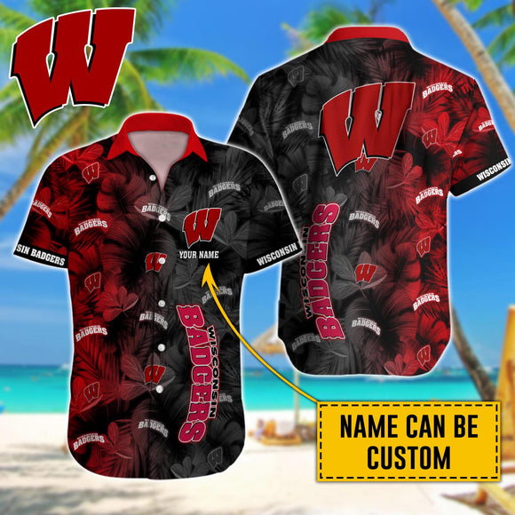 15% OFF Wisconsin Badgers Shirt Tropical Leaf Custom Name For Sale
