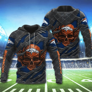 3D Skull Denver Broncos Hoodies Cheap