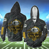 3D Skull Green Bay Packers Hoodies Cheap