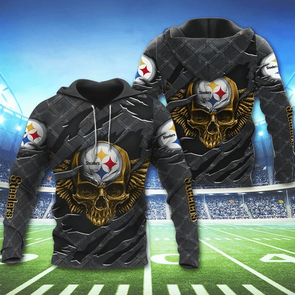 3D Skull Pittsburgh Steelers Hoodies Cheap