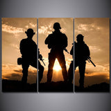3 Piece Military Canvas Wall Art Sunset Army Soldiers For Living Room