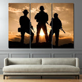 3 Piece Military Canvas Wall Art Sunset Army Soldiers For Living Room