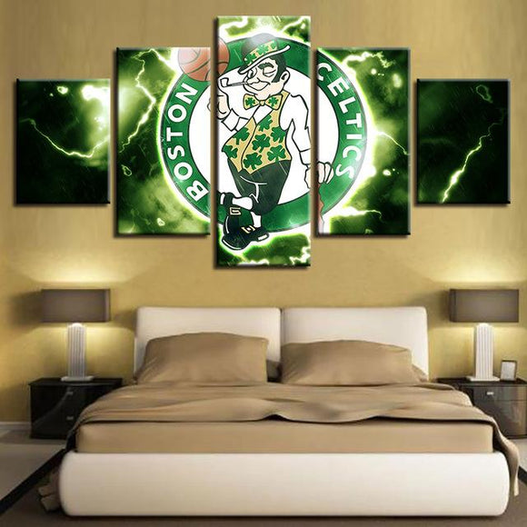 5 Panel Boston Celtics Wall Art Cheap For Living Room Wall Decor