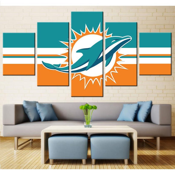 5 Panel Miami Dolphins Wall Art Cheap For Living Room Wall Decor Football