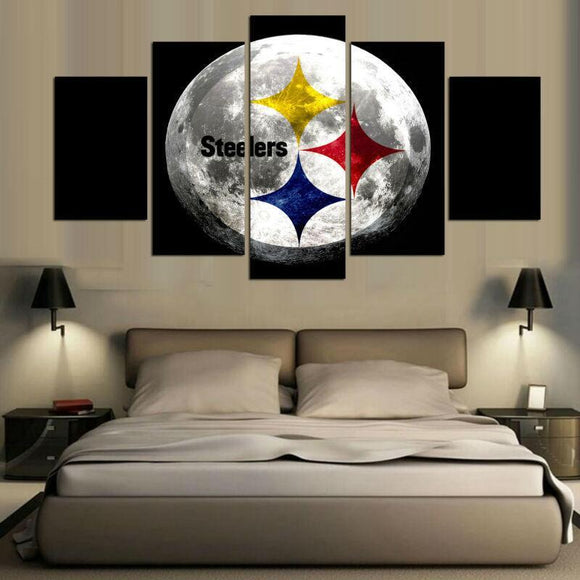 5 Panel Moon Pittsburgh Steelers Canvas Wall Art Cheap For Living Room Wall Decor