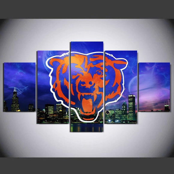 5 Panel Night City Chicago Bears Wall Art Cheap For Living Room Wall Decor