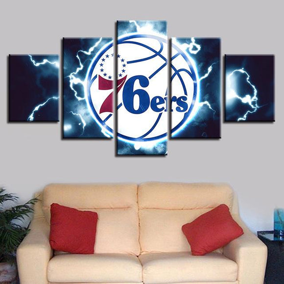 5 Panel Philadelphia 76ers Wall Art Cheap For Living Room Wall Decor