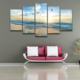 5 Panel Beach Sunset Canvas Wall Art